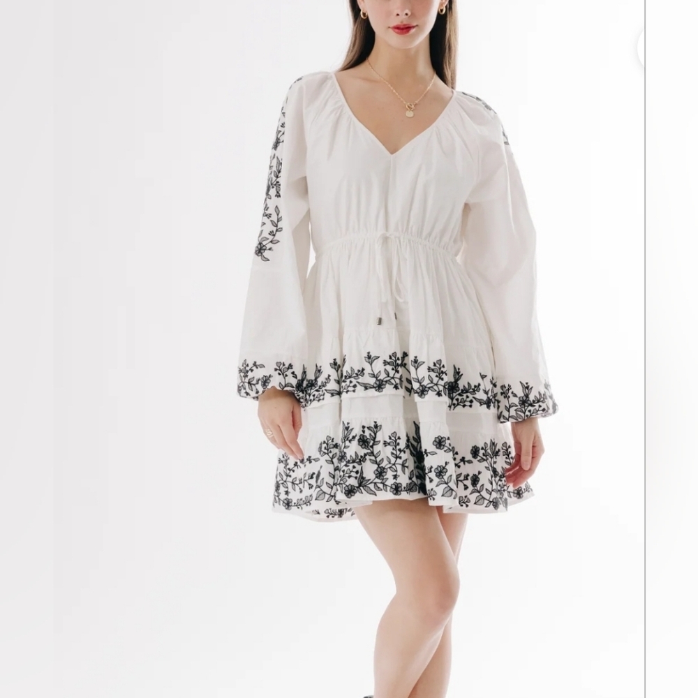Love The Label Sayuri Cotton Embroidered White Mini Medium Dress Feminine Boho - Picture 2 of 9